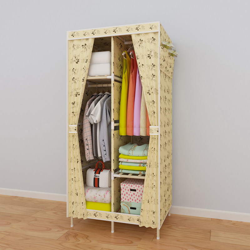 单人布衣柜简易布艺牛津布折叠收纳组装加固衣服布柜子实木挂衣橱