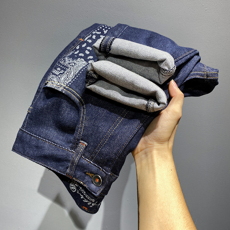 High-end natural-color printed jeans for men, 2022 autumn new Korean style, versatile, elastic, casual and slimming skinny pants Specification image