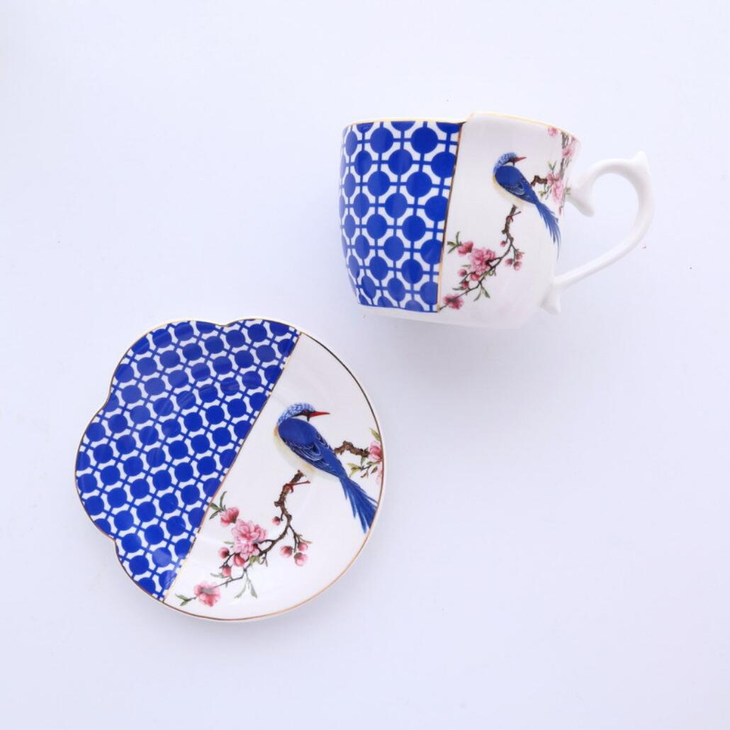 Happy [Blue]Blue and white Export britain afternoon tea Cup set coffee cup teacup chinese and western Irregular Ceramic cup