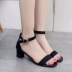 Khóa từ 2018 với sandal nữ mùa hè dày với giày đen Hàn Quốc nữ hở mũi cao gót La Mã