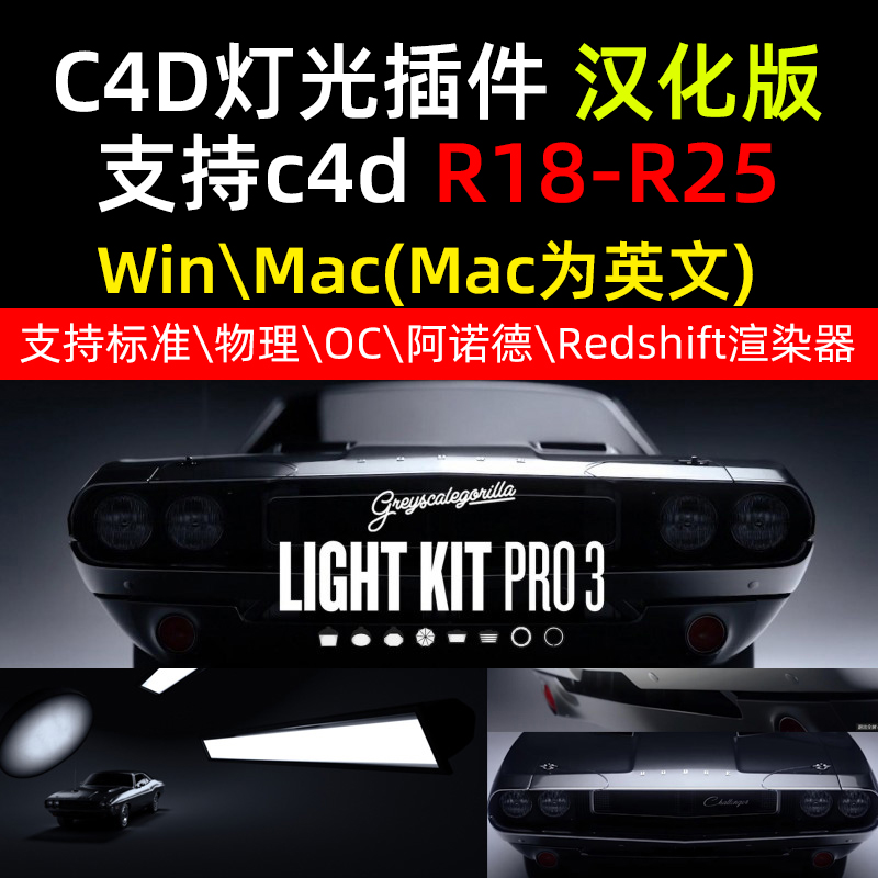 灰猩猩GSG灯光汉化插件Light Kit Pro 3支持标准/阿诺德/OC渲染器