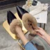 Giày lông mũi nhọn nữ mùa thu đông 2018 Thời trang mới của Hàn Quốc mang baotou một nửa dép thỏ lông Giày cao gót đế thấp Dép
