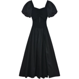 Платье, приталенная длинная юбка, летний корсет, французский стиль, квадратный вырез, короткий рукав