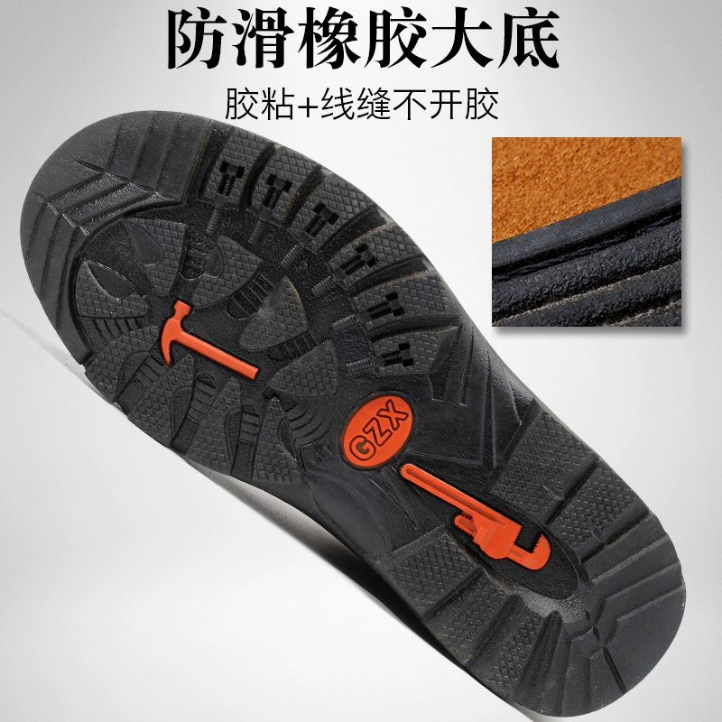 Summer cao-top lao động độn bông nam giày Baotou Steel chống đập chống đâm thủng hàn giày việc quay lông ấm Paul giày cũ 