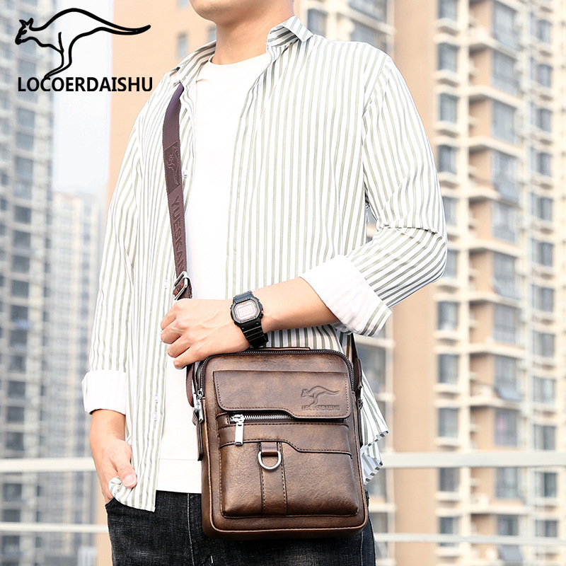 Luke Kangaroo Men's Bag Genuine Leather Texped Shoulder Bag Men's Business Men's Handbag Crossbody Bag Casual Vertical Small Back