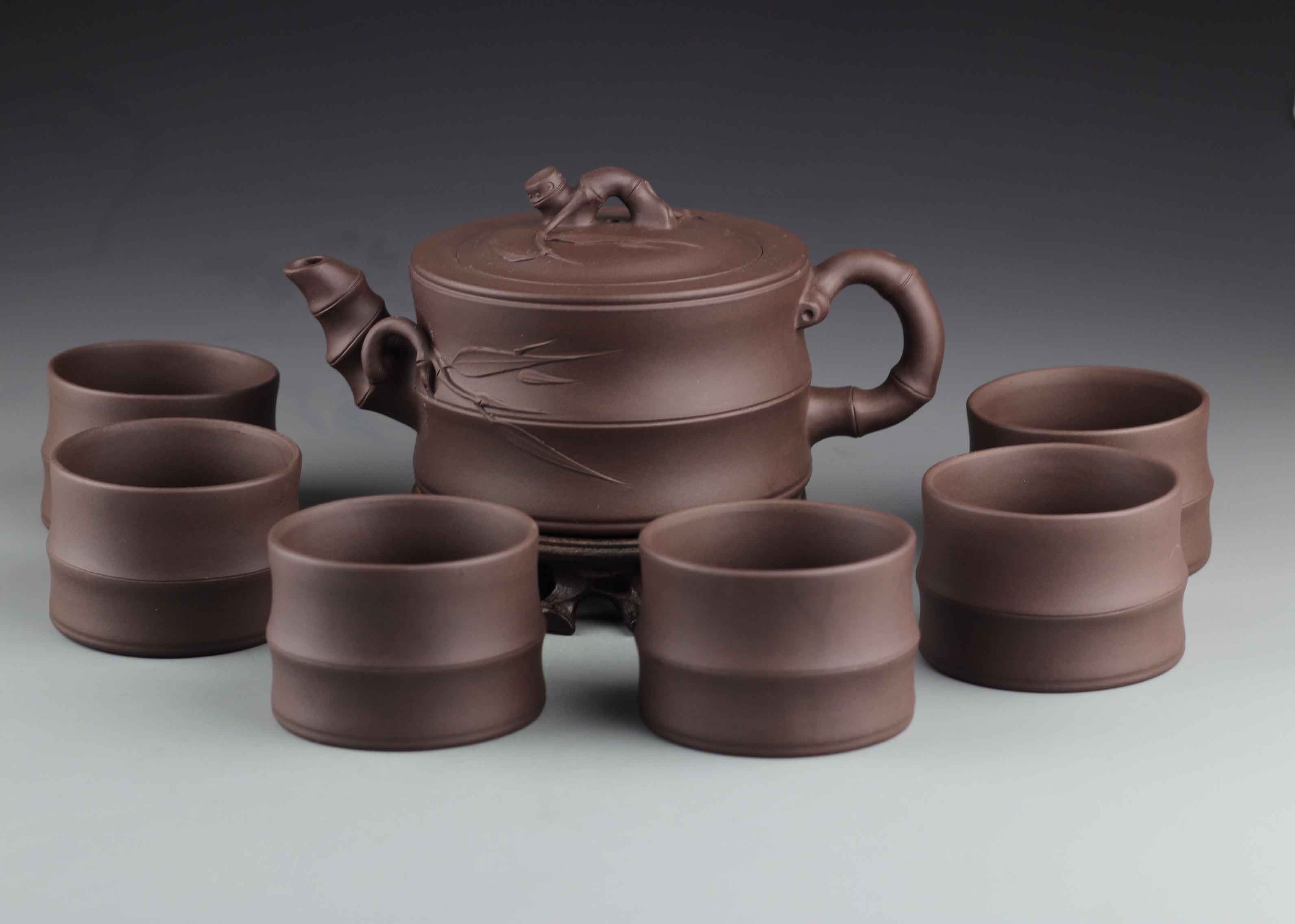 特价宜兴礼品茶具 紫砂套壶 全手工紫砂二厂正品 竹段六件套装壶