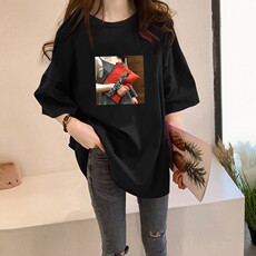 Солдатская детская одежда 火龙果色短袖t恤女2023年新款欧货大版宽松中长款遮屁股潮牌体恤