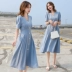 Mùa hè 2019 mới của phụ nữ Pháp eo V-cổ váy dài dáng váy đơn ngực thon gọn - Váy dài