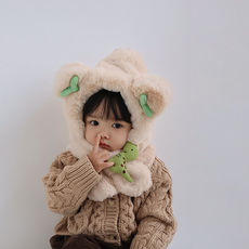 Комплект из двух частей 儿童帽子秋冬男女童可爱卡通护耳帽保暖宝宝围脖小孩围巾一体帽潮