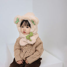 Комплект из двух частей 儿童帽子秋冬男女童可爱卡通护耳帽保暖宝宝围脖小孩围巾一体帽潮