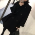 Chống mùa giải phóng mặt bằng màu đen đôi phải đối mặt với cashmere áo khoác nữ mùa đông Hàn Quốc phiên bản của vành đai thắt lưng phần dài chic áo len