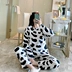 Bộ đồ ngủ pijama lông cừu san hô mùa thu đông dài tay dày của phụ nữ Bộ đồ mặc nhà bằng vải nỉ dài tay Phiên bản Hàn Quốc Bộ đồ hai mảnh ngọt ngào và dễ thương shop quần áo nam Pyjama