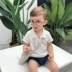 Chen Chen Ma bé quần áo trẻ em bé mùa hè cotton linen hạt chất liệu boy áo trẻ em ve áo ngắn tay áo sơ mi phần mỏng áo thun bé trai thu đông Áo sơ mi