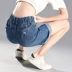 Mùa hè mới còng ladies jeans bốn điểm quần short đàn hồi eo casual lỗ sinh viên lỏng hoang dã kích thước lớn
