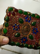 аксессуары для шеи 古玩之家古玩玉器清代古董镶嵌红绿宝石盛放佛骨舍利盒子