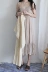 Retro Hồng Kông hương vị Hàn Quốc chic phong cách V-Cổ nhẹ nhàng màu rắn nhăn sling dress nữ hoang dã ăn mặc váy đầm trung niên cao cấp váy đầm