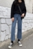 Mùa xuân mới Hàn Quốc cổng hương vị chic gió mỏng viền cao eo jeans nữ sinh viên hoang dã chín điểm quần chân rộng quần jean nữ ống rộng Quần jean