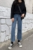 Mùa xuân mới Hàn Quốc cổng hương vị chic gió mỏng viền cao eo jeans nữ sinh viên hoang dã chín điểm quần chân rộng Quần jean