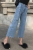 Hồng Kông hương vị chic Hàn Quốc thời trang cao eo slim jeans hoang dã ren đàn hồi eo màu rắn chân rộng chín quần phụ nữ