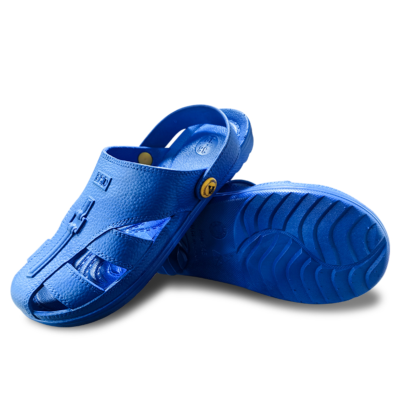 Dép bảo vệ ngón chân Baotou, giày không bụi, nhẹ, chống trượt, thoáng khí, chống bụi, giày công sở xanh đen, giày sáu lỗ chống tĩnh điện 