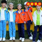 Quần áo trẻ em đồng phục tùy chỉnh trường tiểu học mùa thu thể thao nhóm dịch vụ màu xanh da trời nam và nữ lỏng lẻo cộng với chất béo kích thước lớn phù hợp với