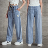 Детские тонкие штаны, шелковые джинсы, средство от комаров, подходит для подростков, в западном стиле, свободный крой