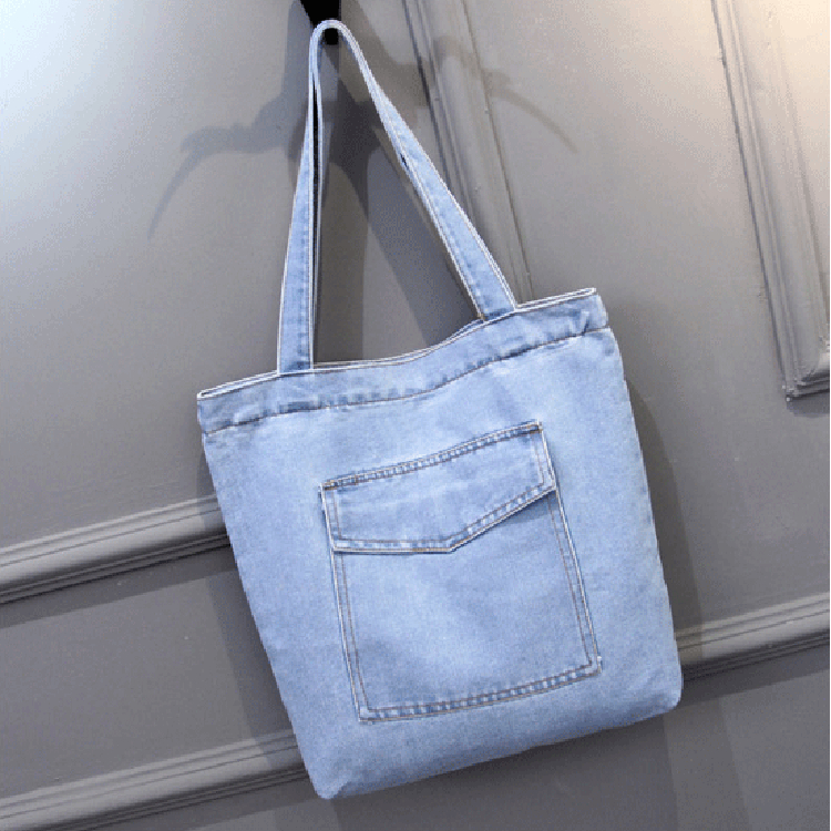 Denim Style 02 Light Bluetrend the republic of korea Simple leisure cowboy Canvas bag like a breath of fresh air portable Cloth bag Solid color Versatile literature The single shoulder bag