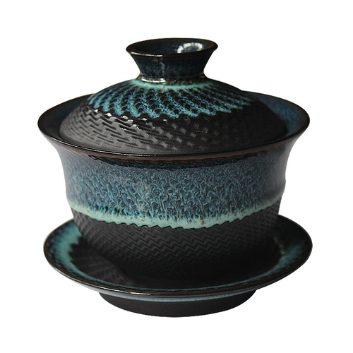Печики Tianmu Glaze Cilln построила миску для крышки для чая, чай для воскресения, ретро кунг -фу, керамический домашний домашний творческий китайский инвентарь