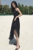 Mùa hè mới retro Hàn Quốc phiên bản của chic đôi ngực cao eo lưới xếp li cổ tích váy dây đeo màu đen váy Váy eo cao