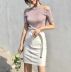 Mùa hè mới thời trang tính khí cổ áo phần mỏng áo len slim slim sexy strapless đáy áo sơ mi nữ Đan Cardigan