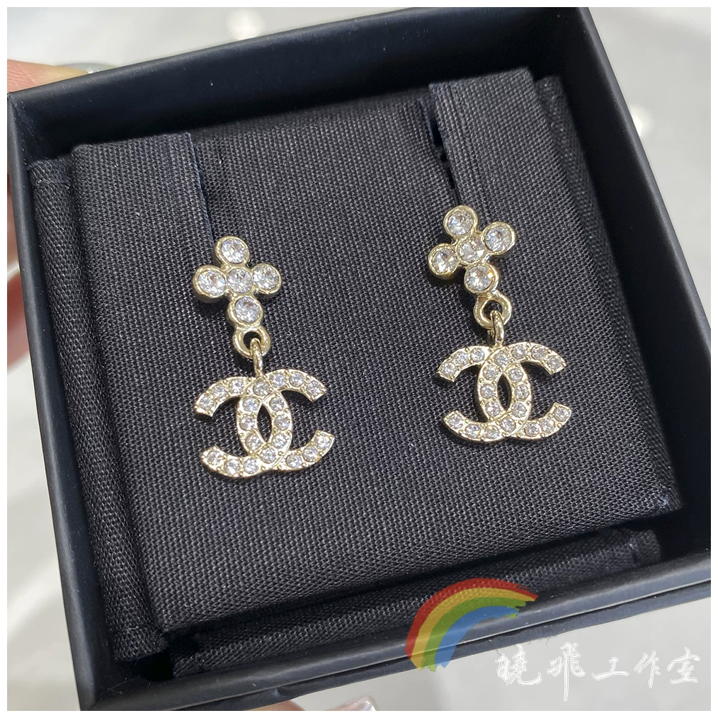 Настоящие серьги Chanel 23A, новое золотое подвесное крест-бриллиантовое, серьги с двойной буквой C