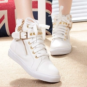 Giày vải cao cấp màu trắng mới cho nữ mùa thu bằng phẳng với giày sinh viên màu đen Hàn Quốc tăng giày
