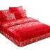 Dày chà nhám giường váy bộ bốn bộ giường cotton 1.8m2 mét giường loại bìa bộ giường cưới đỏ quilt cover 2.0 Trang bị tấm