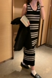 Костюм, трикотажный жилет, длинная юбка, платье, в корейском стиле, свободный прямой крой, стройный силуэт