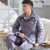 Mùa đông nam dày ba lớp cộng với nhung san hô nhung nhung đồ ngủ đơn mảnh flannel ấm áp áo khoác bông cotton - Pyjama đồ bộ cát hàn Pyjama