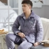 Mùa đông nam dày ba lớp cộng với nhung san hô nhung nhung đồ ngủ đơn mảnh flannel ấm áp áo khoác bông cotton - Pyjama