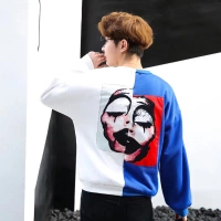 Guochao cao đường phố nam dài tay T-Shirt chú hề in ấn vá thêu áo len Hàn Quốc phiên bản của triều thương hiệu người yêu tuổi teen áo khoác đôi