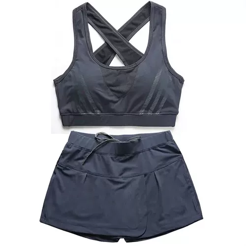 Комплект, юбка в складку, жилет, быстросохнущая эластичная одежда для йоги для спортзала, бюстгалтер, топ с чашечками, для бега