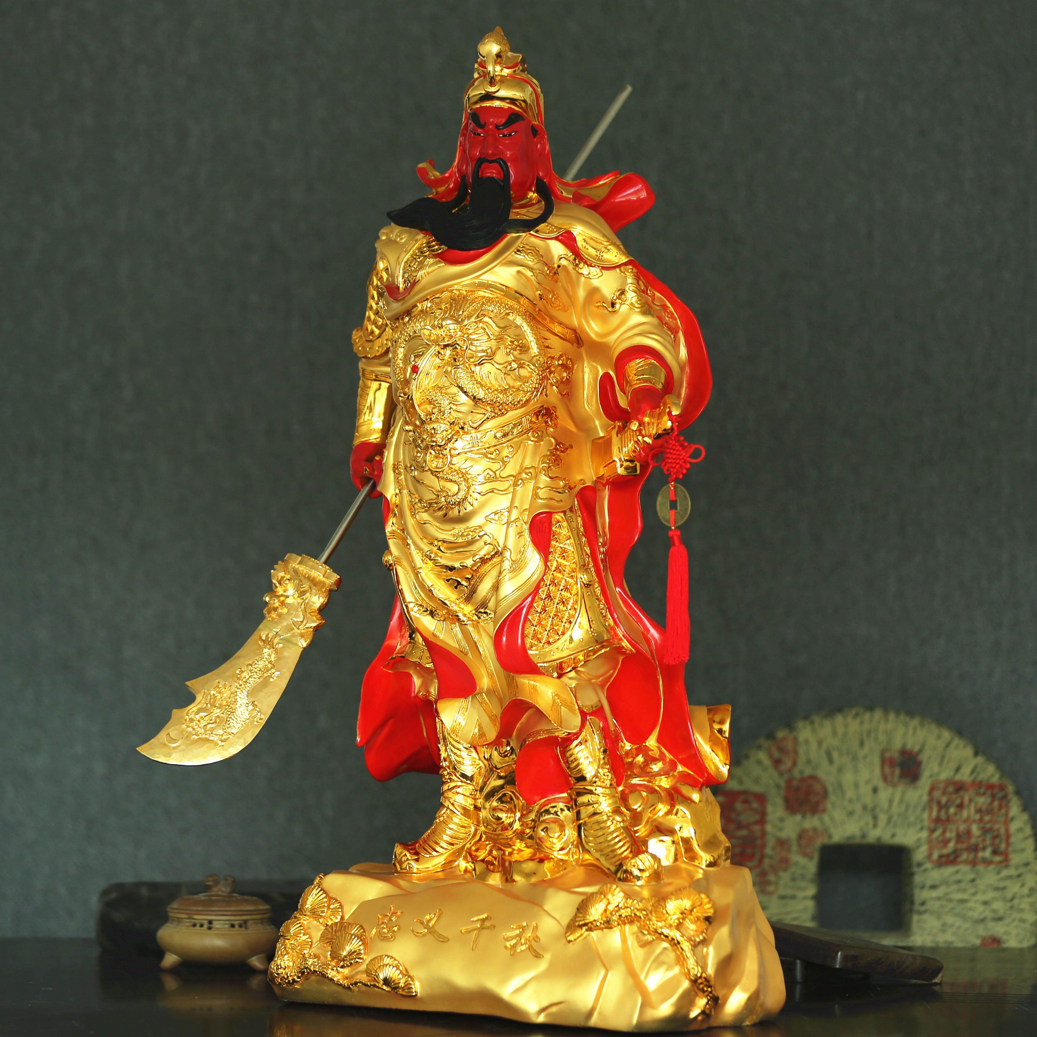 特大镀金开光武财神关公伽蓝菩萨佛像关帝二爷招财神像工艺品摆件