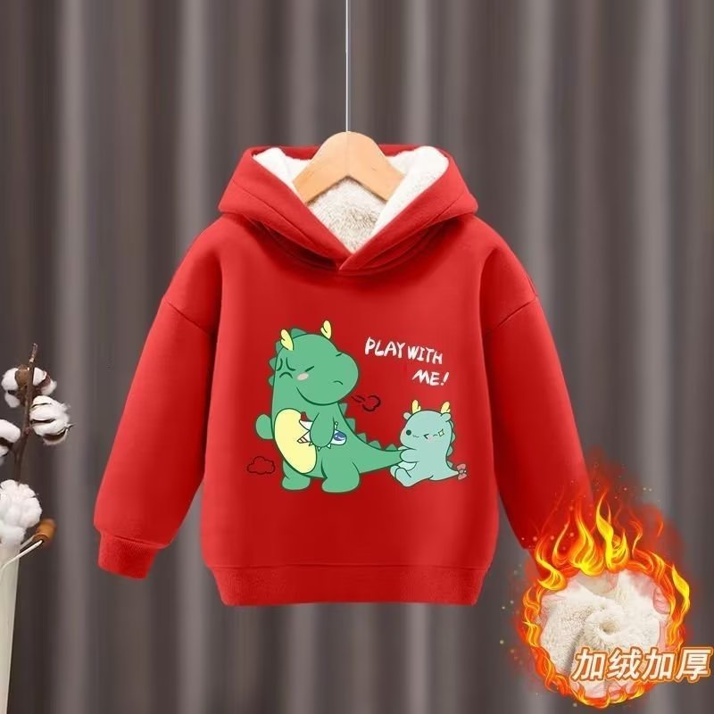 Thick Hoodie Korean-style 2023 Winter Boys' and Girls' Hooded Sweatshirt Fleece-lined Thickened Baby Jacket Coat