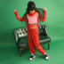 Xi Dance Hall Children trang phục khiêu vũ jazz đỏ rỗng quần kẻ sọc jazz hip hop thủy triều biểu diễn - Trang phục quần áo bé gái Trang phục