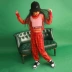 Xi Dance Hall Children trang phục khiêu vũ jazz đỏ rỗng quần kẻ sọc jazz hip hop thủy triều biểu diễn - Trang phục bộ trang phục múa bale đáng yêu Trang phục