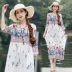 Mùa hè 2019 mới retro phong cách quốc gia cotton lụa văn học váy bảy điểm tay áo kích thước lớn của phụ nữ váy mỏng - Váy dài
