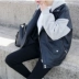 Mùa xuân mới của Hàn Quốc phiên bản của lỏng khâu da trùm đầu áo len dài tay đầu máy dày PU leather jacket ngắn áo khoác nữ Quần áo da