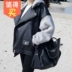 Mùa xuân mới của Hàn Quốc phiên bản của lỏng khâu da trùm đầu áo len dài tay đầu máy dày PU leather jacket ngắn áo khoác nữ