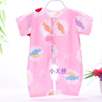 Комбинезон из хлопка и шелка с короткими рукавами ярко-розового цвета