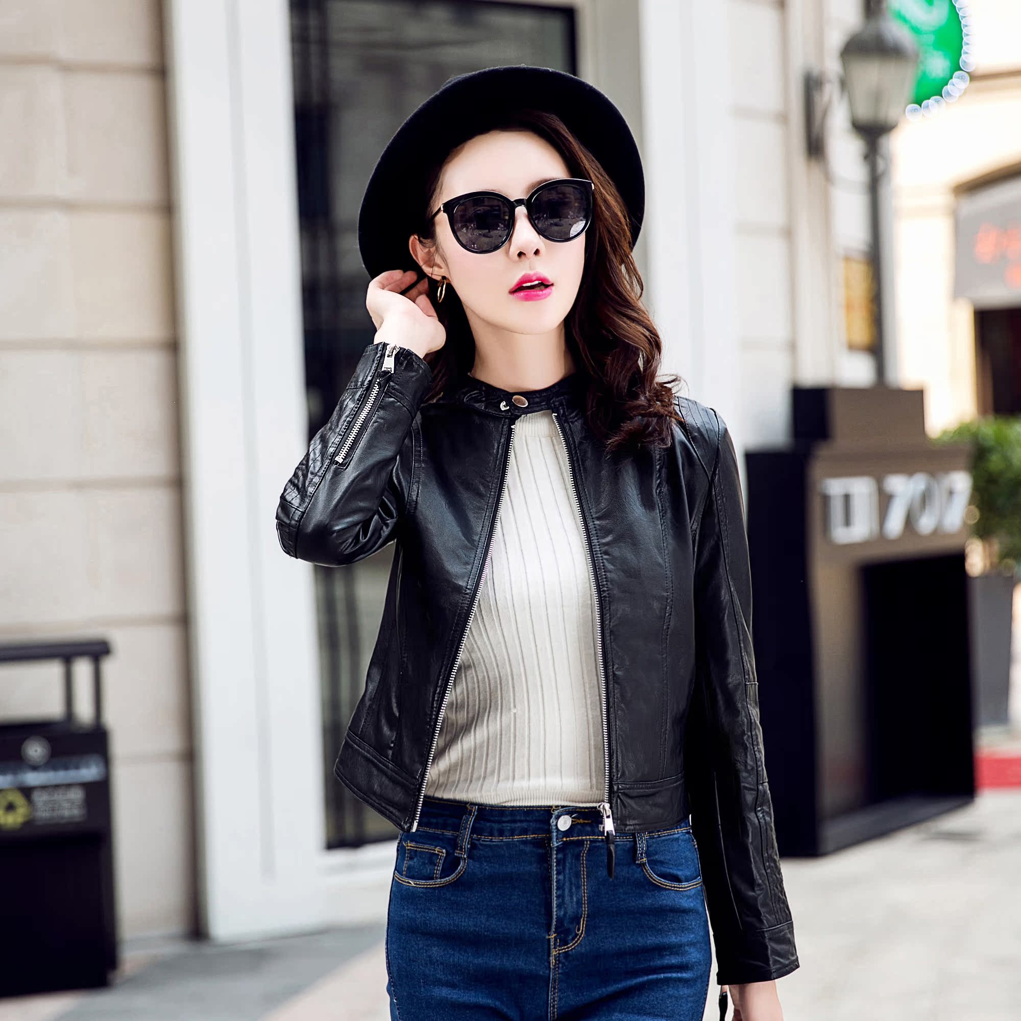 6006#2016秋新款韩版皮衣女短款修身显瘦机车pu皮外套夹克女