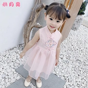 Váy bé gái mùa hè 2019 mới bé gái gió quốc gia váy sườn xám váy trẻ em váy lưới kiểu Trung Quốc - Váy