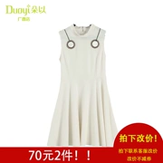 Hoa mùa hè ăn mặc mới váy thoải mái vải mỏng kim cương sáng trang trí màu đen và trắng không tay Một từ váy 31YX83528