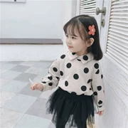 Phiên bản Hàn Quốc của bé gái sơ mi dài tay nữ ngoại quốc chấm bi cotton 1-2-3-4-5-6 tuổi áo trẻ em - Áo sơ mi